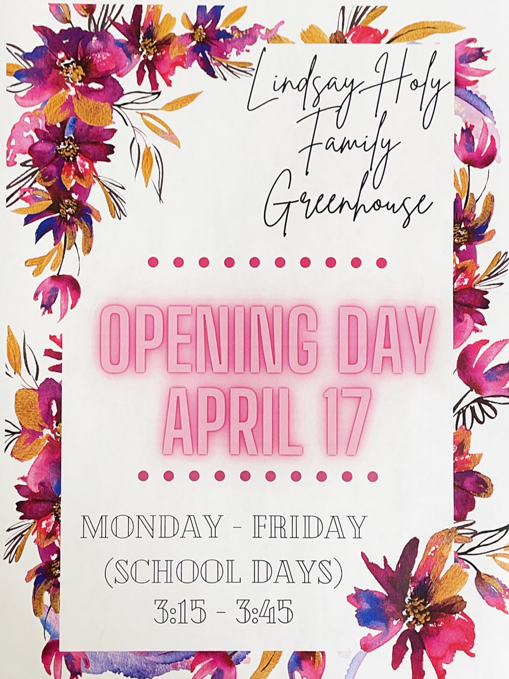 Greenhouse Will Open April&nbsp;17